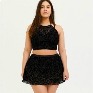 Torrid Black Leopard flocked Sheer Halter over Solid Bikini Swim Top Plus Size 3